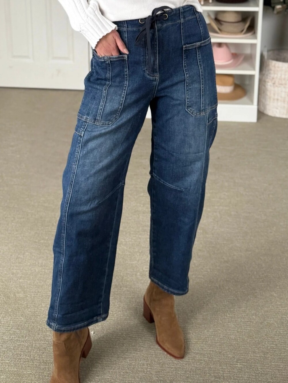 ✨ NWOT Jessa Denim Drawstring Barrel Jeans / Size Small